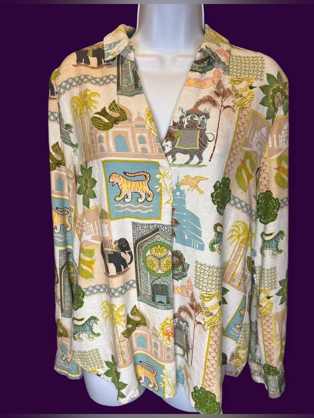 Jane and Delancey India inspired motif long sleeve button-down.